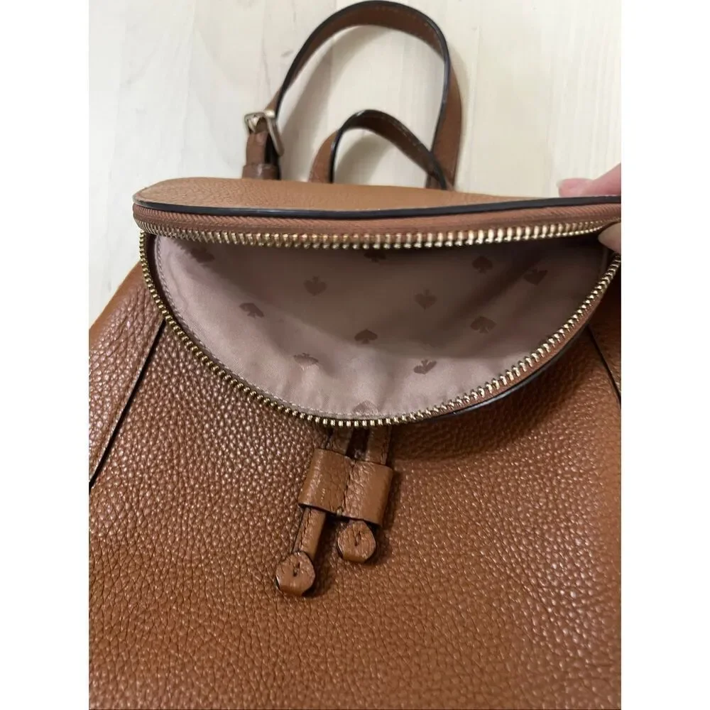 Kate Spade New York Leila Medium Flap Backpack Brown Pebbled Leather